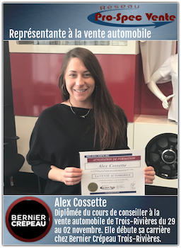 Alex cossette - Représentante à la vente automobile chez Bernier Crépeai