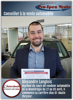 Alexandre Langlois - Conseiller à la vente automobile chez Saint-Basile Chrysler