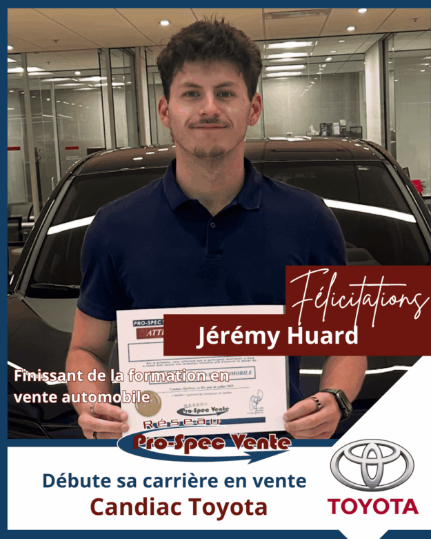 Finissant de la formation pour devenir conseiller en vente automobile de Pro-Spec Vente