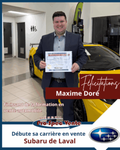 Finissant de la formation pour devenir conseiller en vente automobile de Pro-Spec Vente