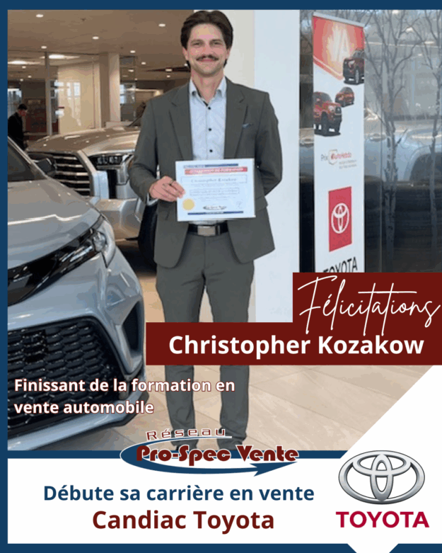 Finissant de la formation pour devenir conseiller en vente automobile