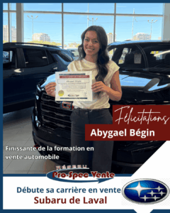 Finissante de la formation pour devenir conseillère en vente automobile