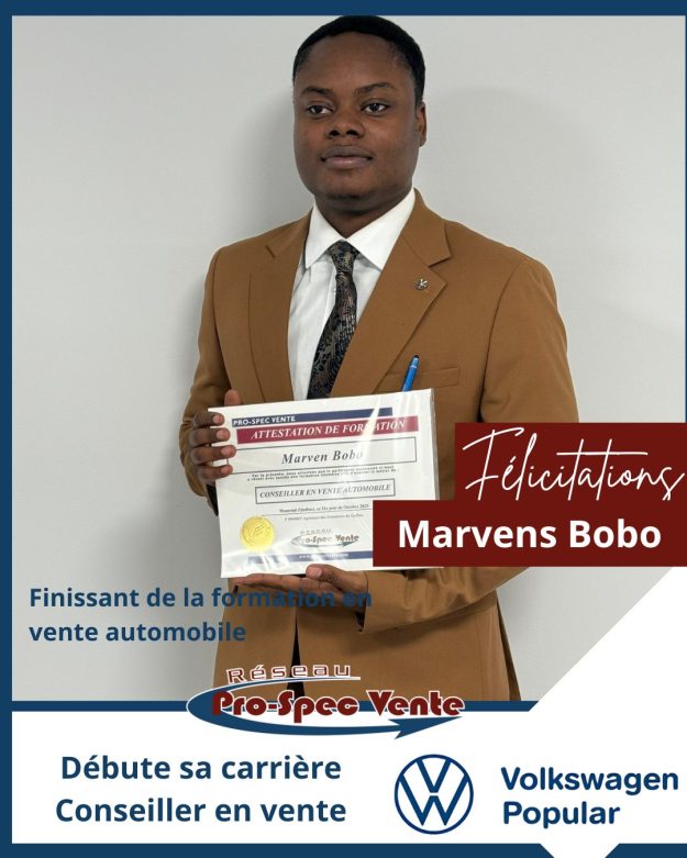 Finissant de la formation pour devenir conseiller en vente automobile Pro-Spec Vente