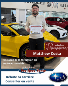Notre finissant de la formation pour devenir conseiller en vente automobile