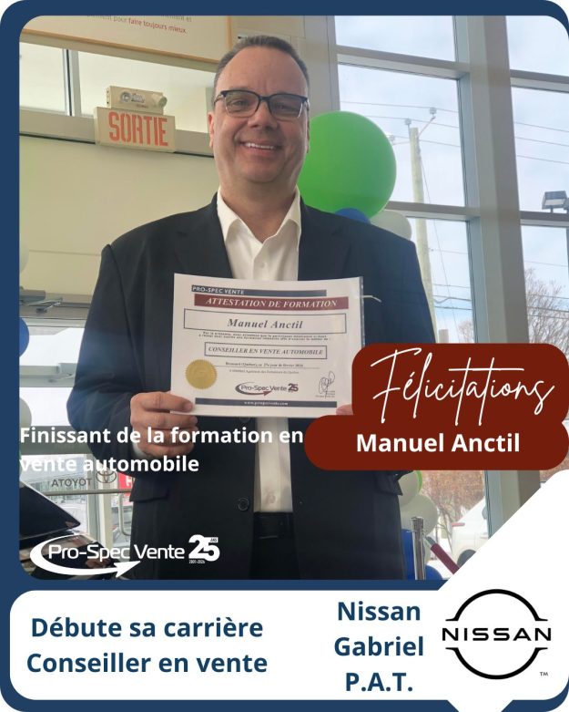 avis_nomination_nissan_gabriel_manuel_anctil Formation pour devenir conseiller en vente automobile
