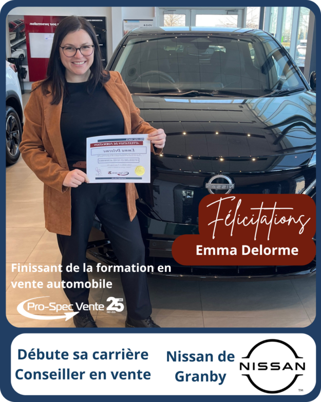 avis_nomination_nissan_granby_emma_delorme finissante_formation_pour_devenir_conseiller_en_vente_automobile
